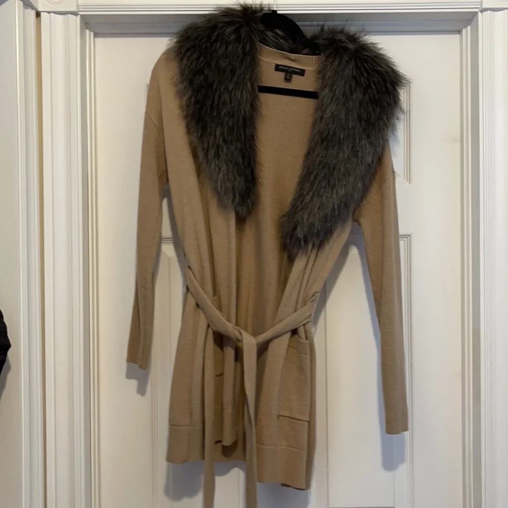 Banana Republic detachable faux fur cardigan wrap belted size small - Picture 1 of 4